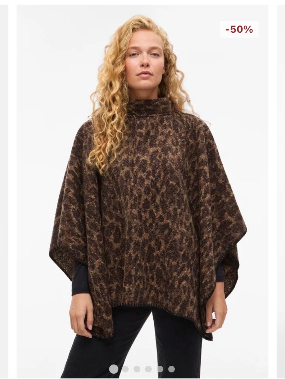 Leopard Print Turtleneck Poncho Sweater in Brown